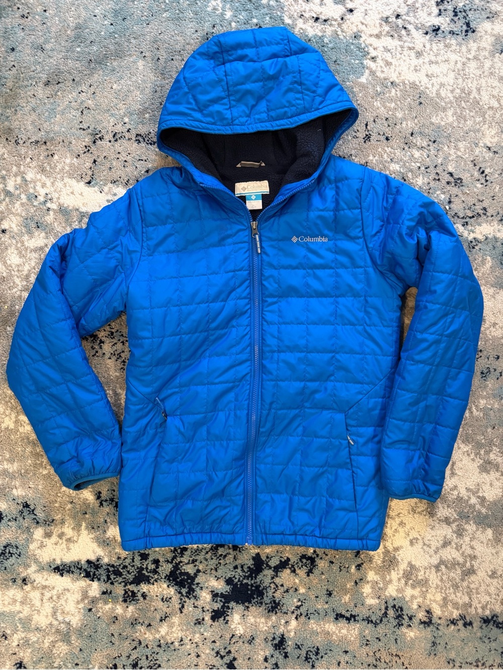 Columbia Kids Royal Blue Quilted Hooded Fleece-Lines Jacket - Kids XL (18/20)